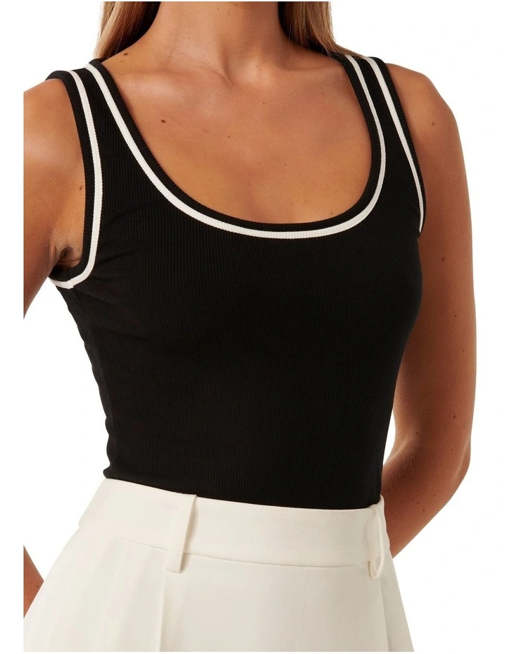 Rita Tipped Scoop Tank Top in Black image 4