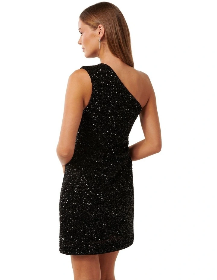 Rosalia Sequin Drape Mini Dress in Black image 2