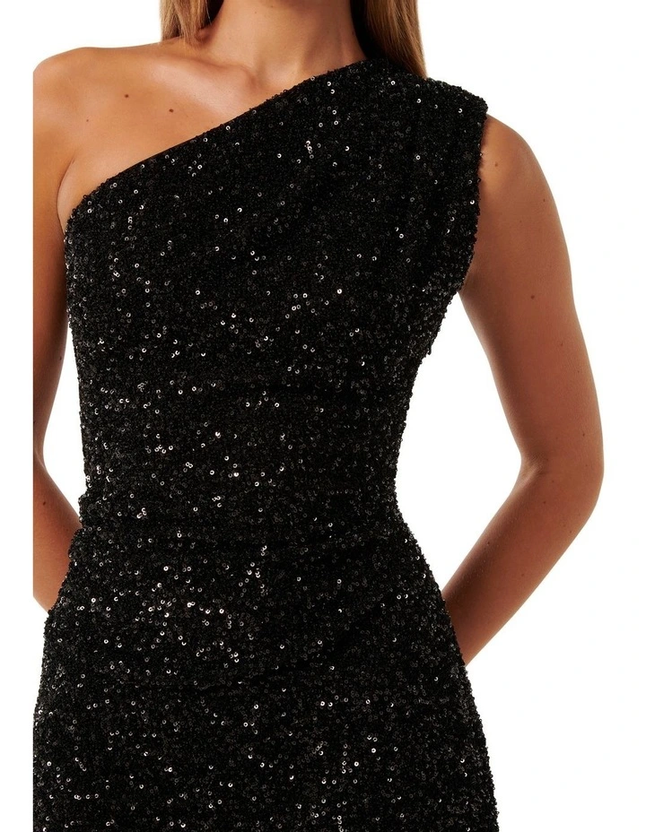 Rosalia Sequin Drape Mini Dress in Black image 4