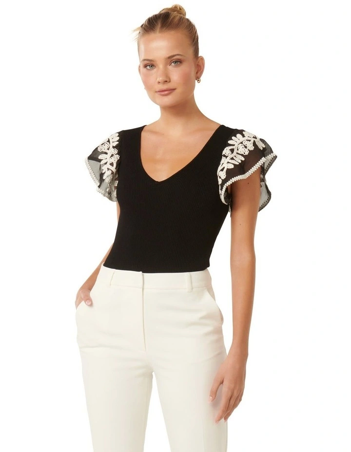 Elodie Frill Sleeves Knit Tank Top in Black image 1