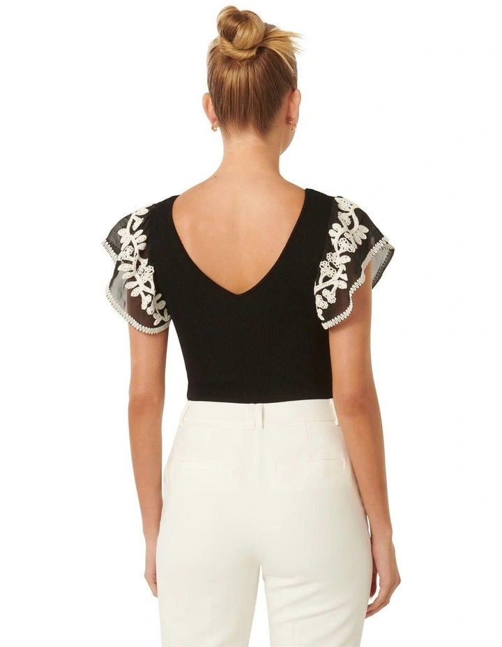 Elodie Frill Sleeves Knit Tank Top in Black image 2