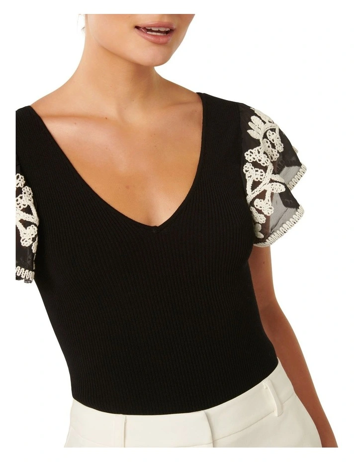 Elodie Frill Sleeves Knit Tank Top in Black image 4