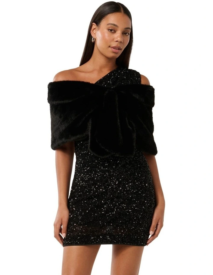 Felicity Faux Fur Wrap in Black image 1