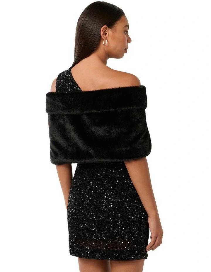 Felicity Faux Fur Wrap in Black image 2