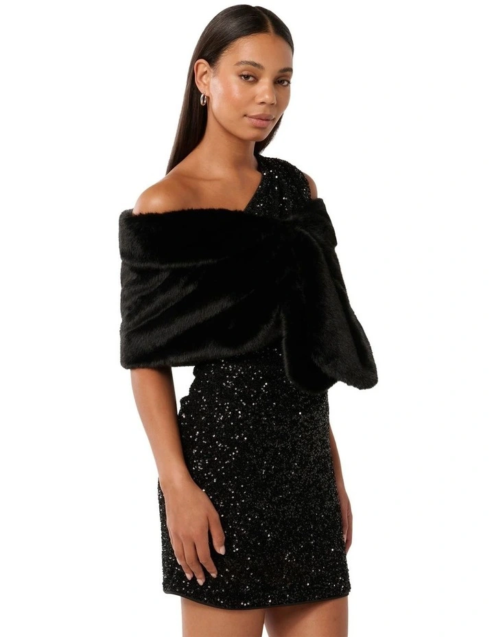 Felicity Faux Fur Wrap in Black image 3