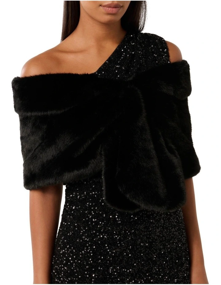 Felicity Faux Fur Wrap in Black image 4