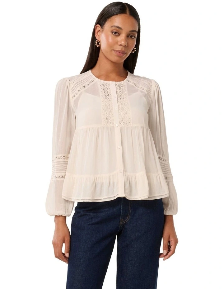 Hartley Lace Trim Top in Cream Pink image 1