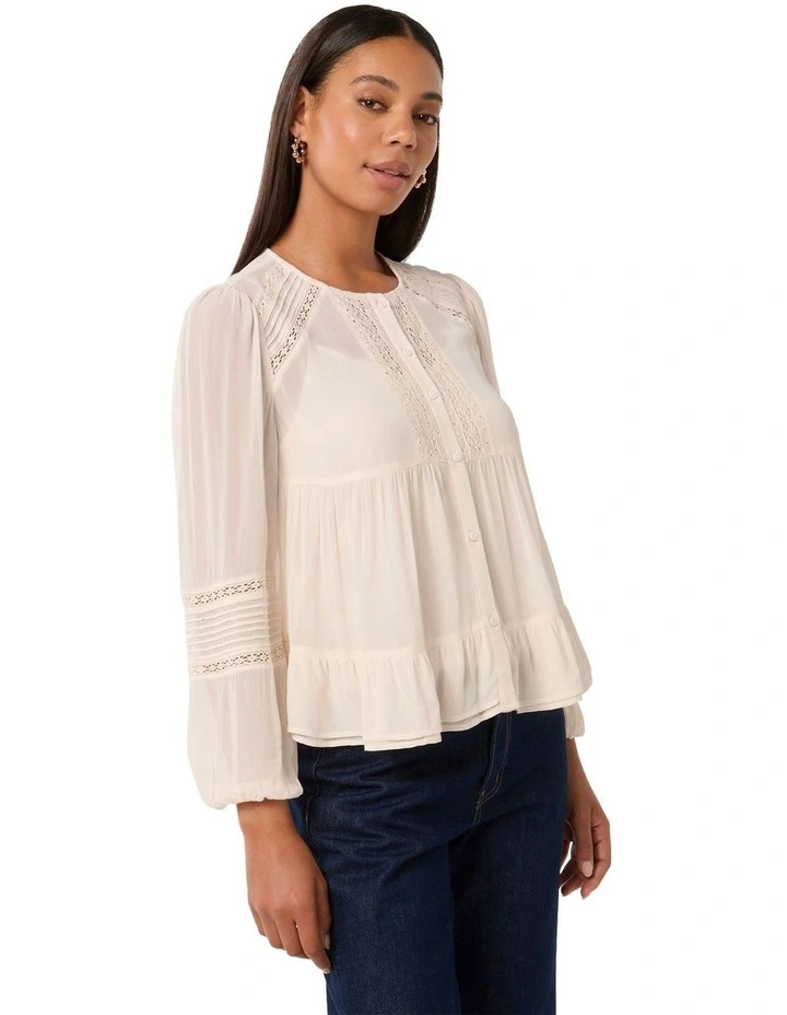 Hartley Lace Trim Top in Cream Pink image 3