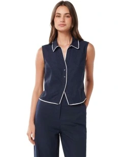 Nia Tipped Linen Shirt in Navy