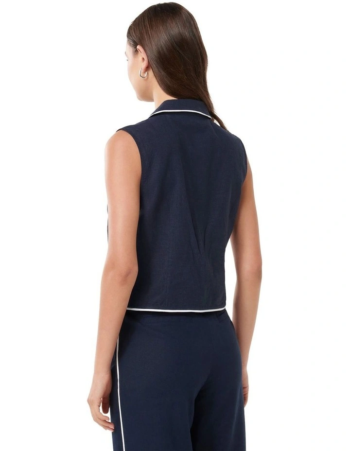 Nia Tipped Linen Shirt in Navy image 2