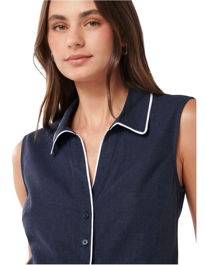 Nia Tipped Linen Shirt in Navy image 4