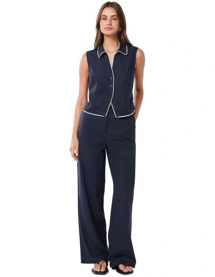 Nia Tipped Linen Shirt in Navy image 5