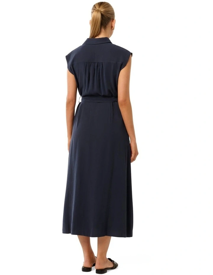 Mikayla Tie Belted Button Up Midi Dress in Navy image 2