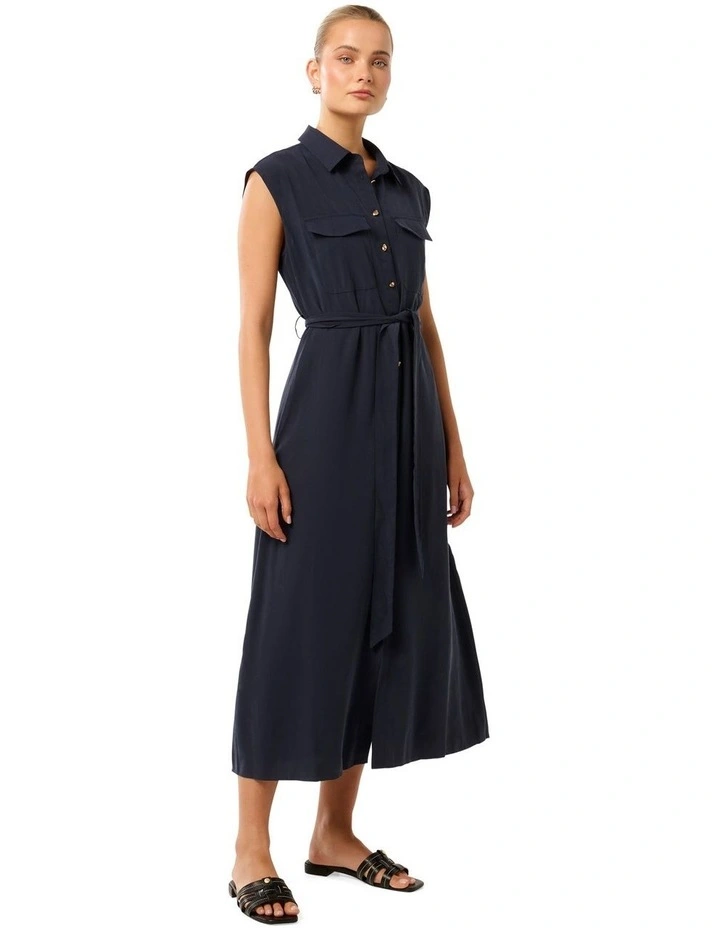 Mikayla Tie Belted Button Up Midi Dress in Navy image 3