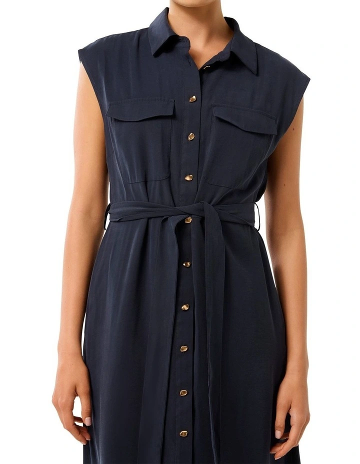 Mikayla Tie Belted Button Up Midi Dress in Navy image 4