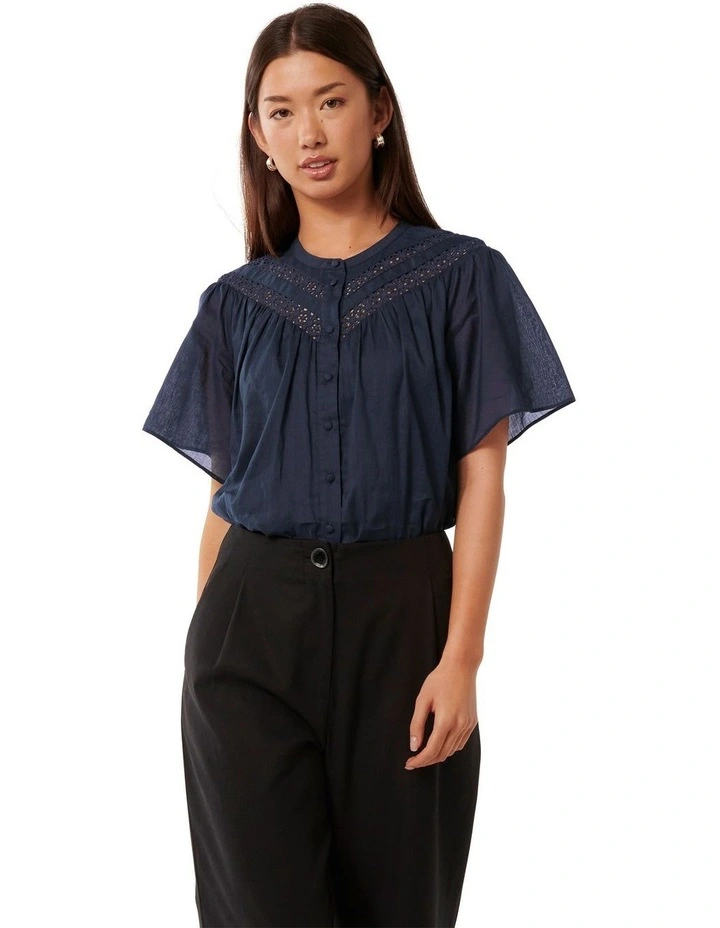 Luka Trimmed Yoke Blouse Top in Navy image 1