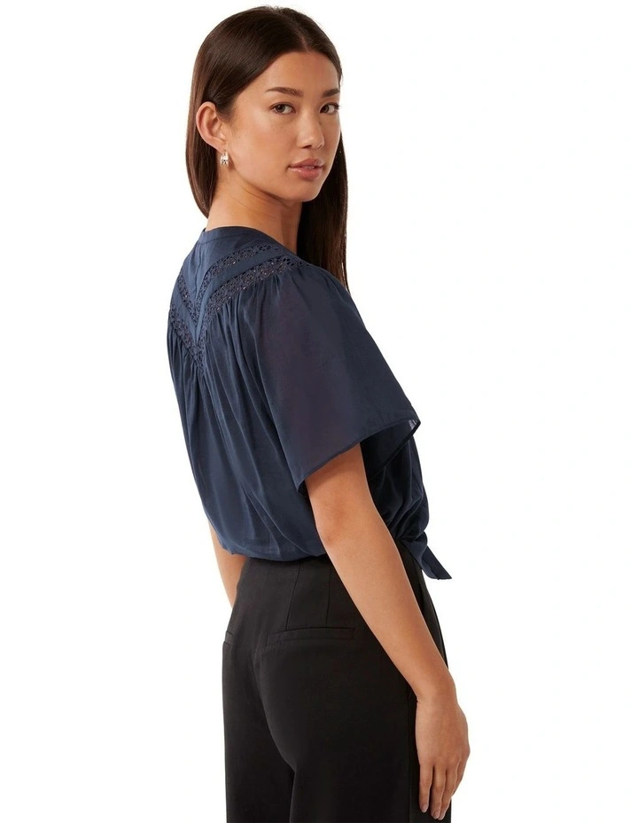 Luka Trimmed Yoke Blouse Top in Navy image 2