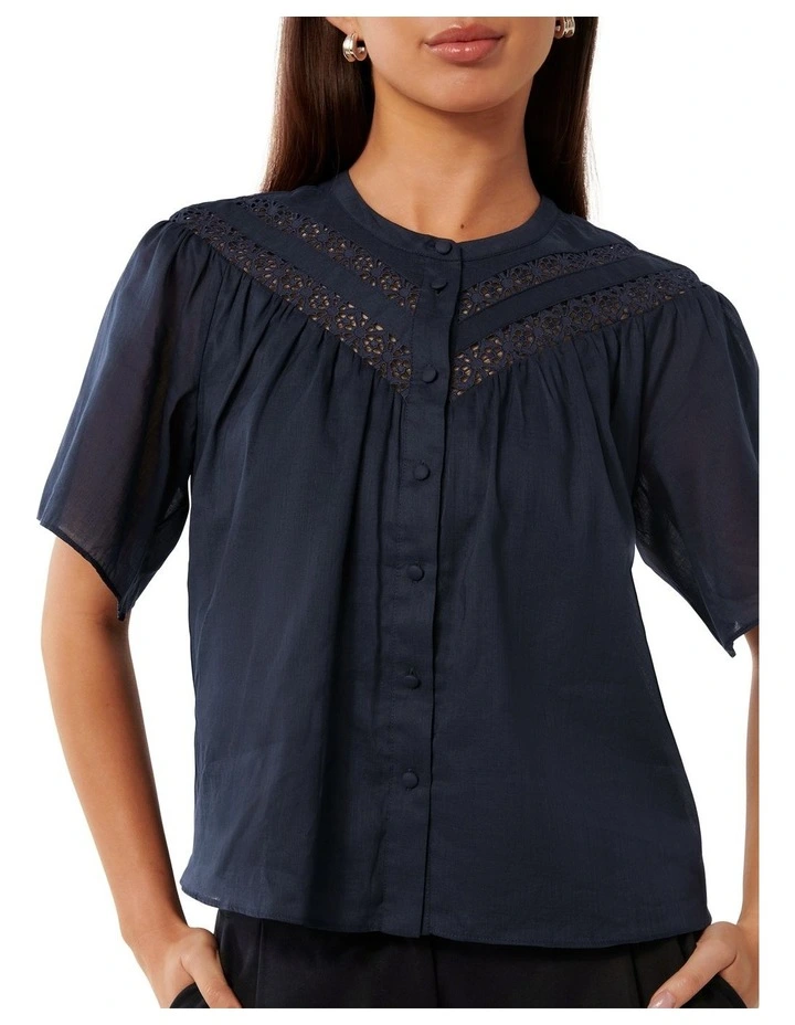 Luka Trimmed Yoke Blouse Top in Navy image 4