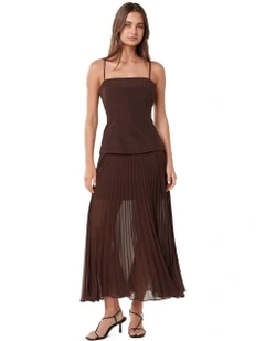Nadia Dropped Waist Midi Dress in Brown