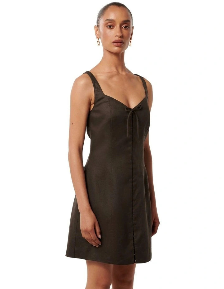 Monica Bow Front Hook And Eye Mini Dress in Brown image 3