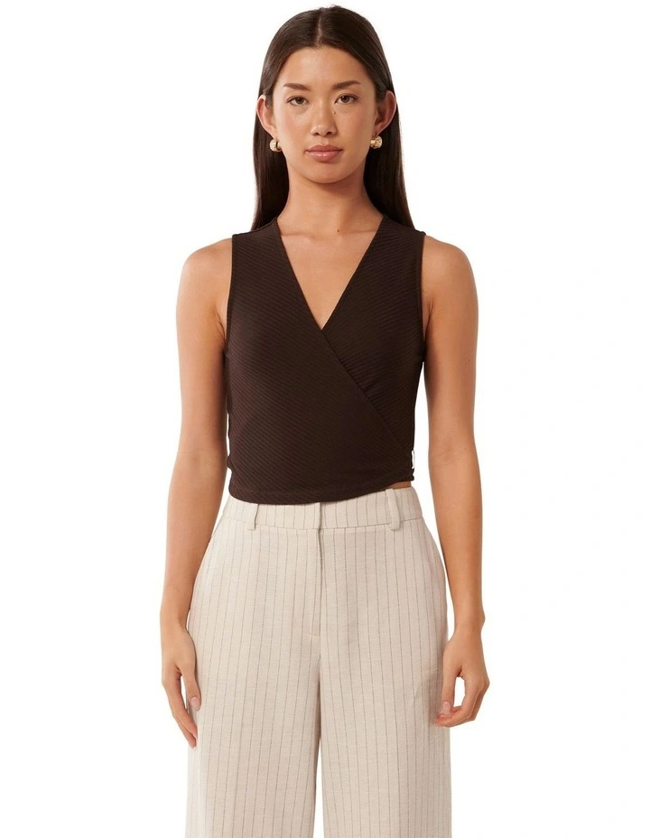 Yvette Wrap Front Rib Top in Dark Chocolate image 1