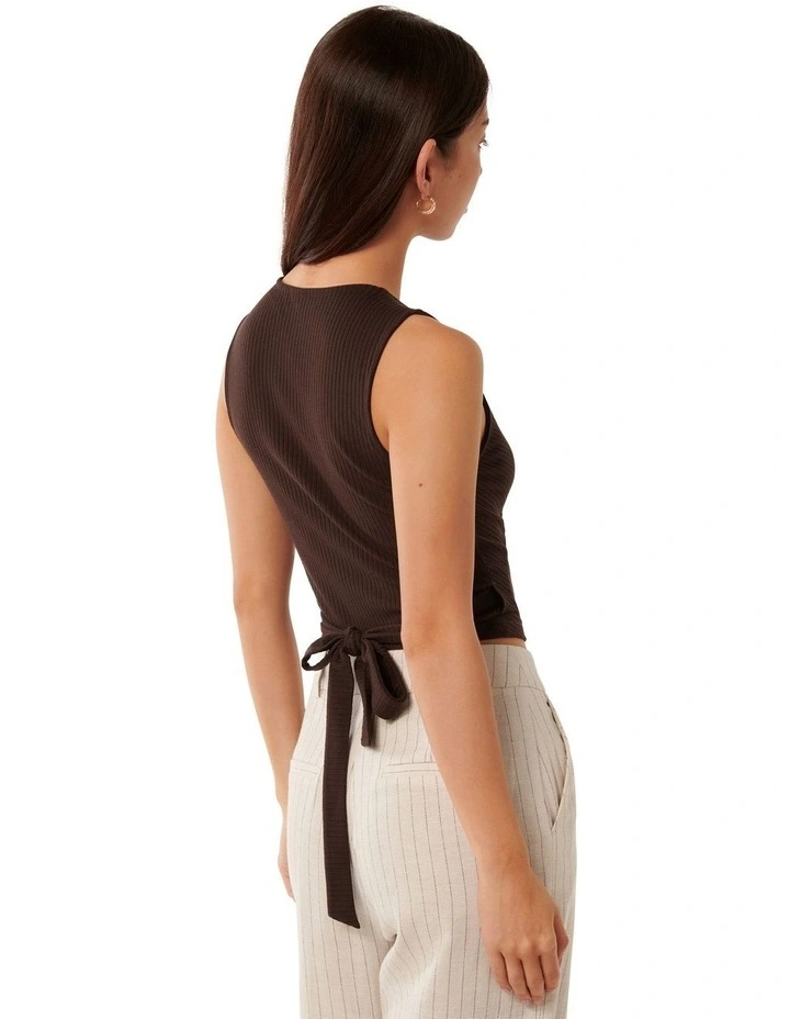 Yvette Wrap Front Rib Top in Dark Chocolate image 2