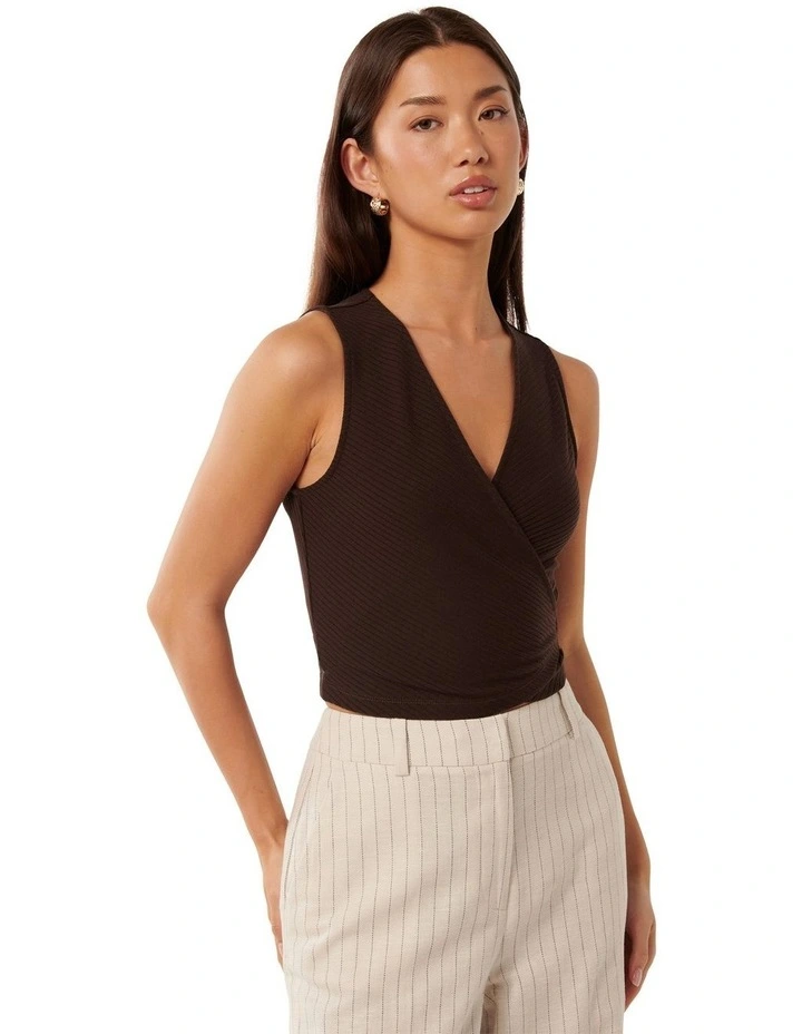 Yvette Wrap Front Rib Top in Dark Chocolate image 3