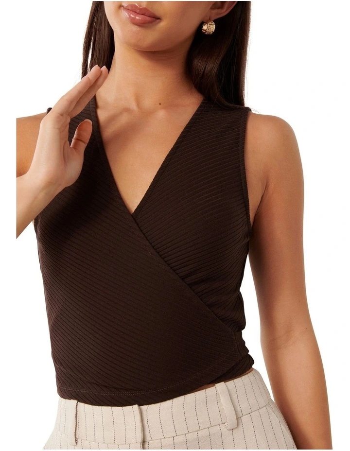 Yvette Wrap Front Rib Top in Dark Chocolate image 4