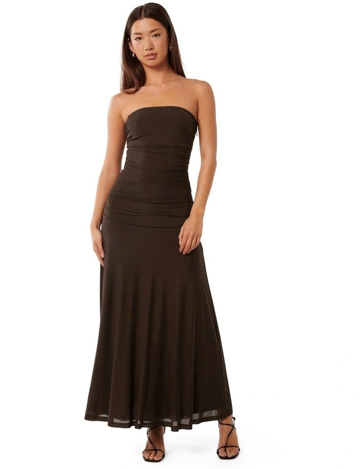 dark brown strapless dress Bianca Beaded Strapless Paneled Maxi Dress main image 1