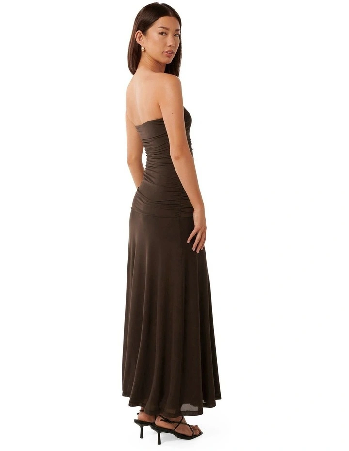 Raven Strapless Mesh Maxi Dress in Dark Chocolate image 2