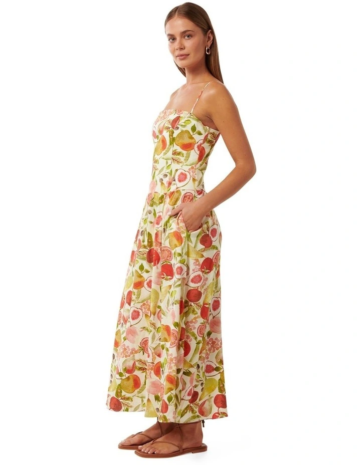 Brooke Linen Drop Waist Midi Dress in Multi image 3