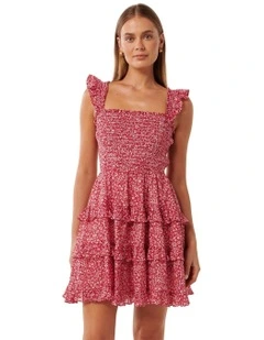 Odette Printed Cotton Mini Dress in Red