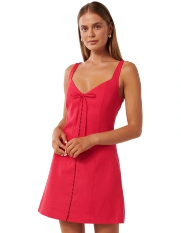 Monica Bow Front Hook & Eye Mini Dress in Red