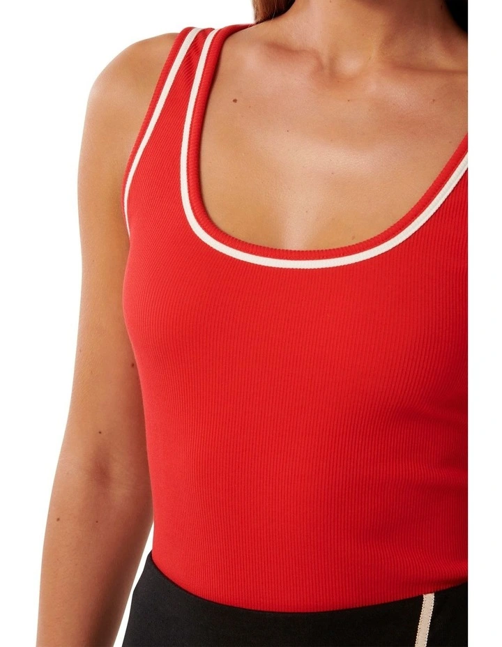 Rita Tipped Scoop Tank Top in Red image 4