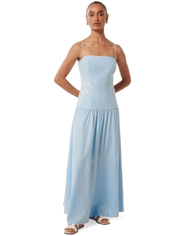 Arabelle Applique Linen Dress in Soft Blue image 1