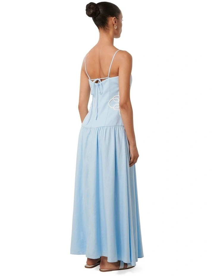 Arabelle Applique Linen Dress in Soft Blue image 2