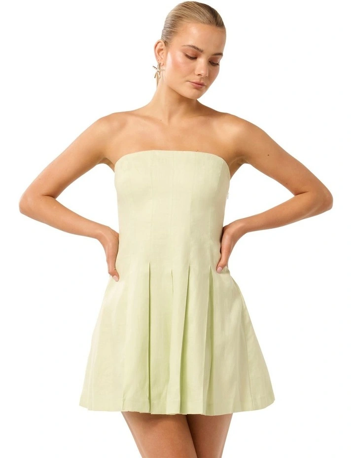 Susie Strapless Pleated Linen Mini Dress in Yellow image 1