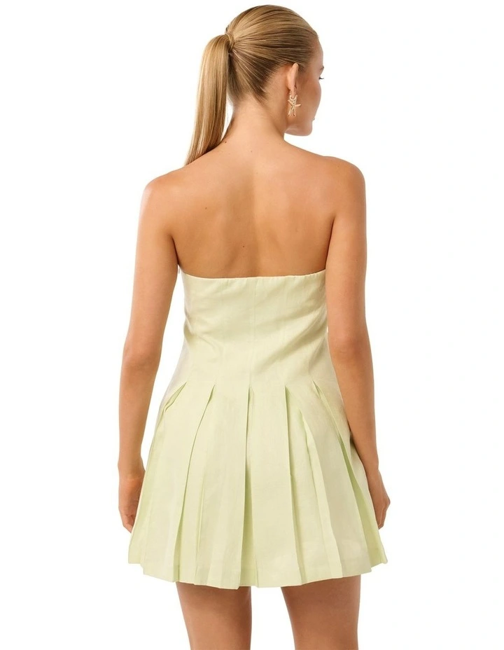 Susie Strapless Pleated Linen Mini Dress in Yellow image 2