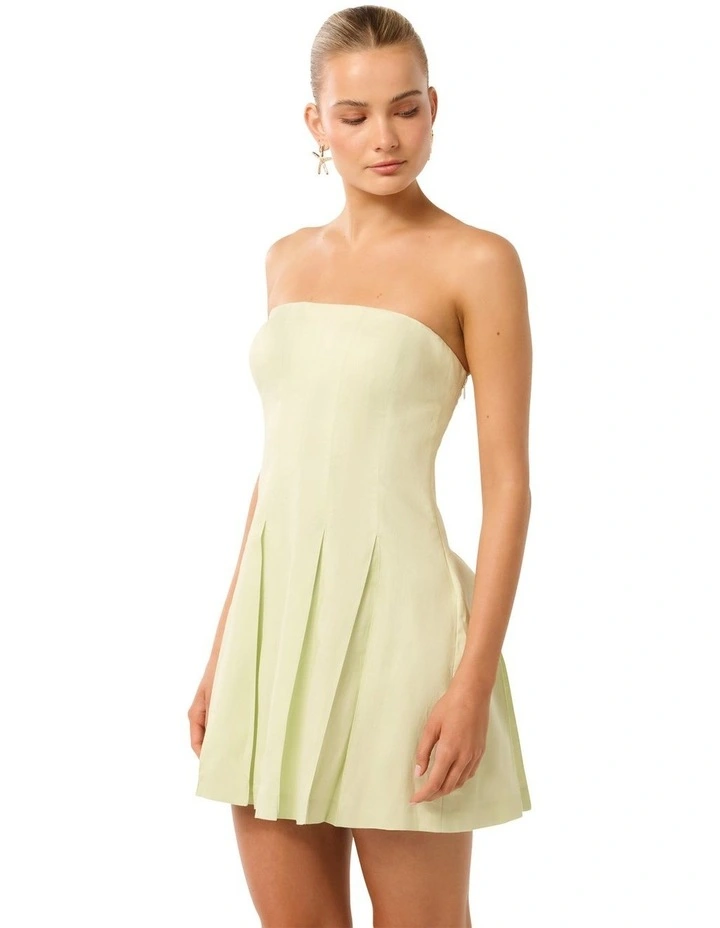 Susie Strapless Pleated Linen Mini Dress in Yellow image 3