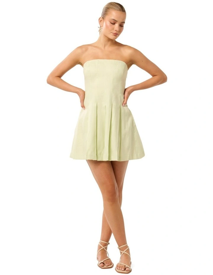 Susie Strapless Pleated Linen Mini Dress in Yellow image 5