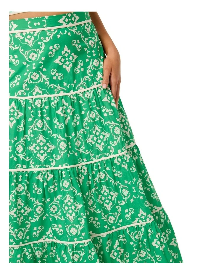 Mona Binding Tiered Midi Skirt in Green image 4