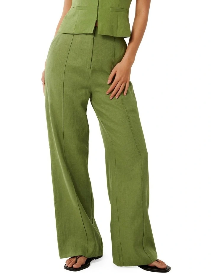 Posey Linen Wide Leg Pants in Green image 1