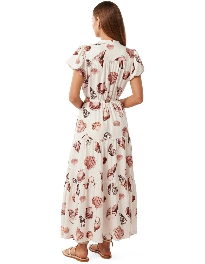 Jacqueline Puff Sleeves Tiered Midi Dress in Multi image 2