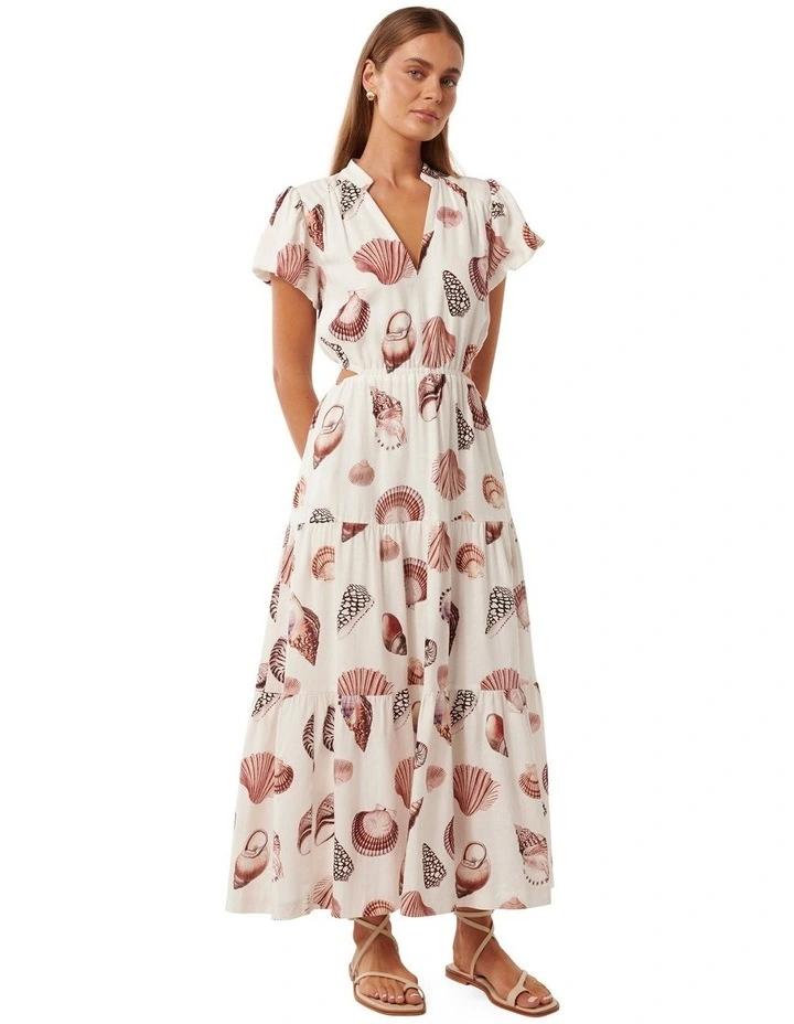 Jacqueline Puff Sleeves Tiered Midi Dress in Multi image 3