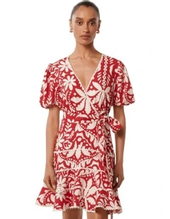 Natalia Tiered Trim Skater Mini Dress in Red