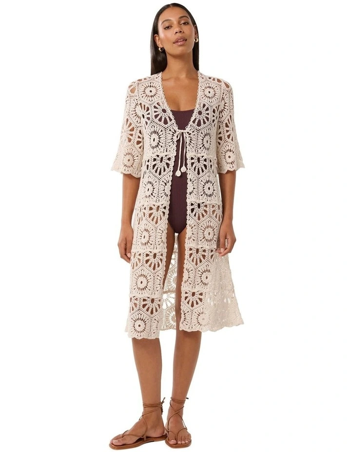 Casey Crochet Kimono in Beige image 1