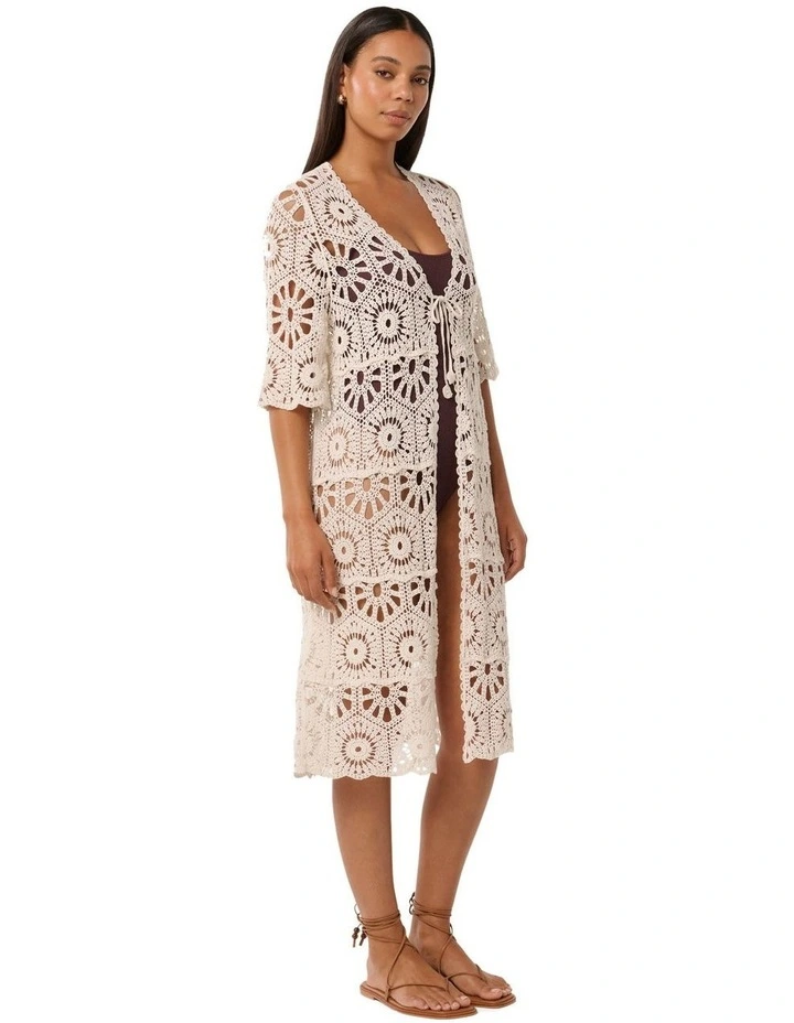 Casey Crochet Kimono in Beige image 3