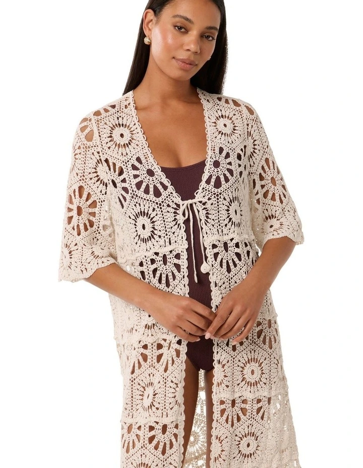 Casey Crochet Kimono in Beige image 4