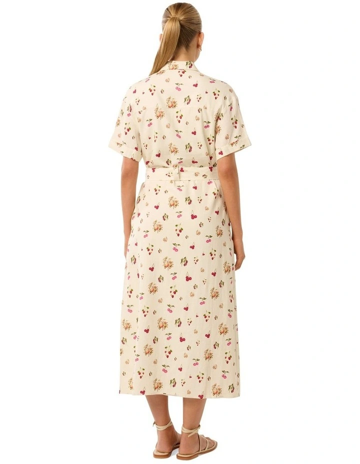 Willow Short Sleeves Linen Midi Dress in Paola Tropical image 2