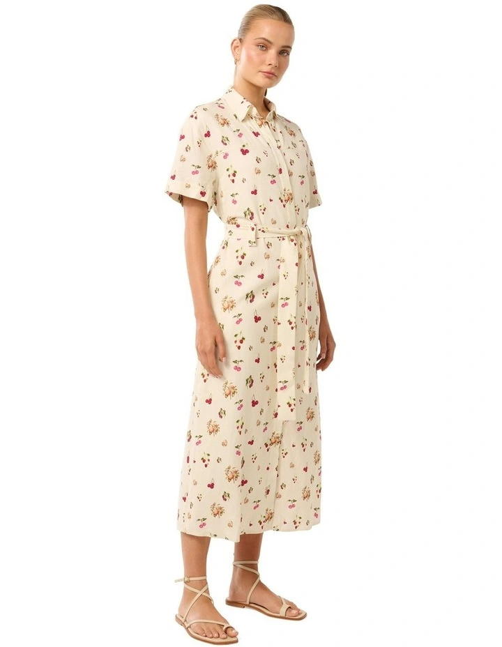 Willow Short Sleeves Linen Midi Dress in Paola Tropical image 3